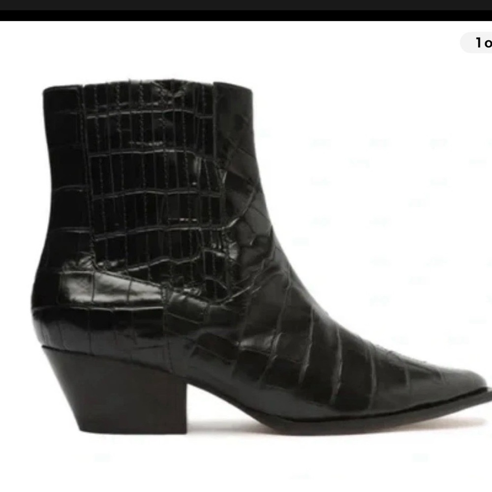 SCHUTZ Black Croc-Patterned Ankle Booties